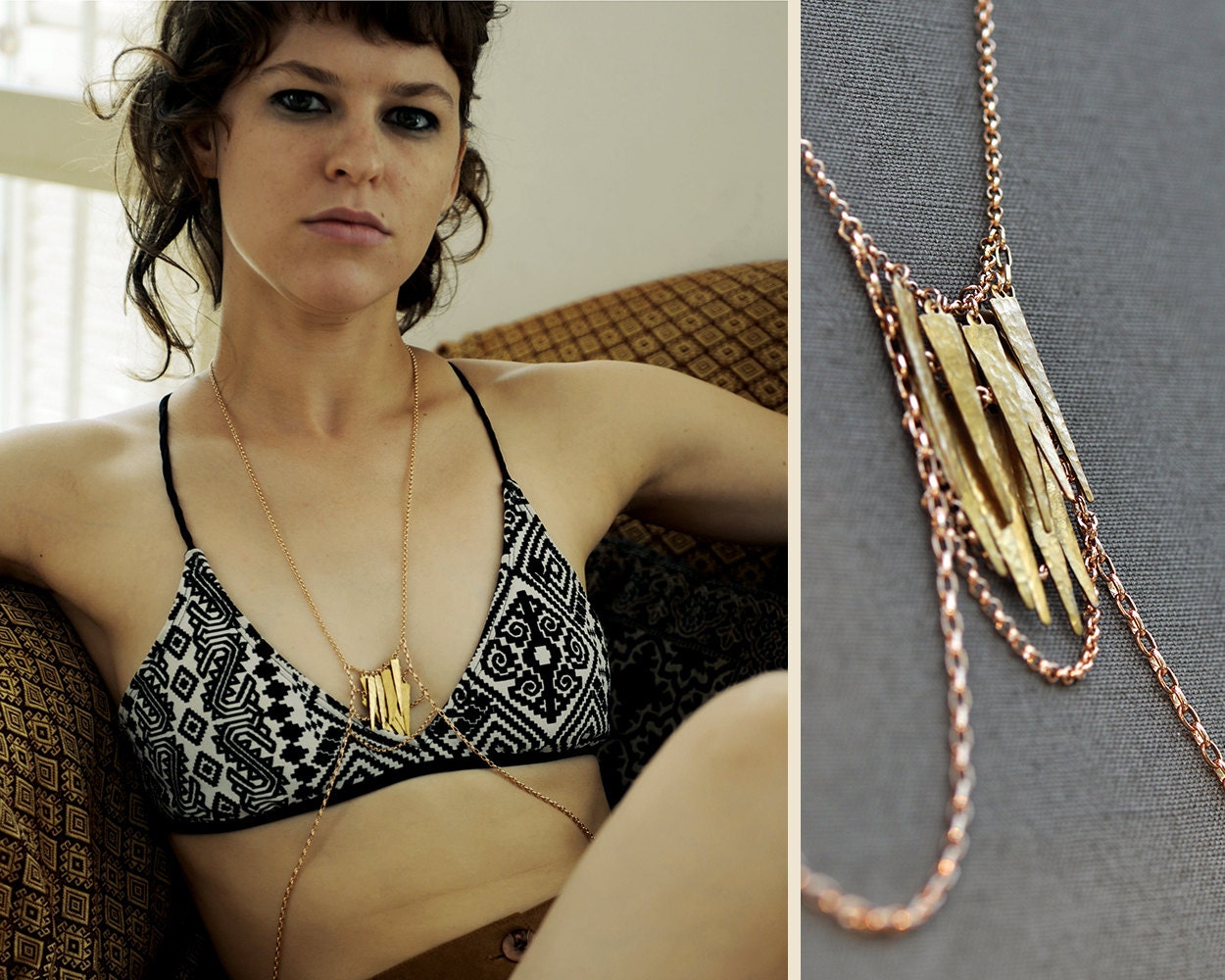 Spike Body Chain Harness Hammered Brass and Rose Gold