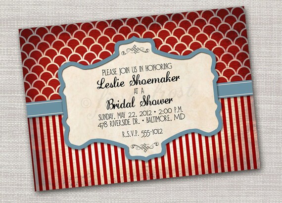 Vintage Striped Printable Holiday Card Wedding Bridal Shower Tea Luncheon Il_570xn