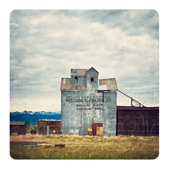 Montana Grain Elevator Mountain Ranges - 8x8 Fine Art Print