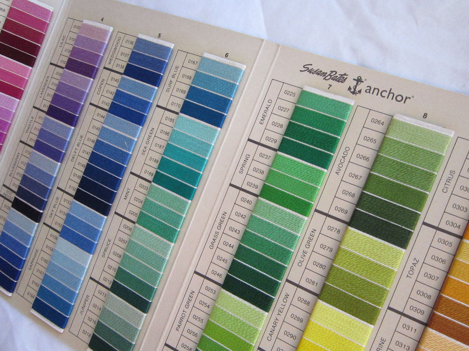 Susan Bates Anchor color card - embroidery floss - circa 1980s