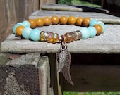 Angel Wings - Amazonite and Camel Jasper Bracelet              - Meditation Stretch Bracelet