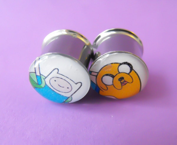 Adventure Time picture plugs gauges embedded resin filled - Made to Order 9/16, 5/8, 3/4, 7/8, 1"