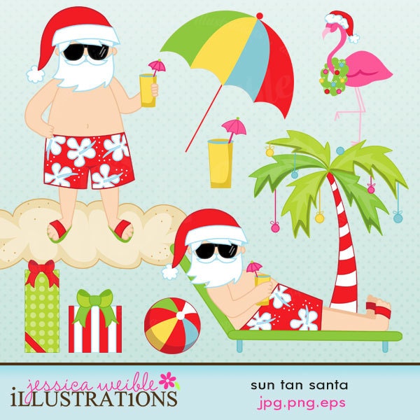 Sun Tan Santa Cute Digital Clipart for Card Design, Scrapbooking, and Web Design
