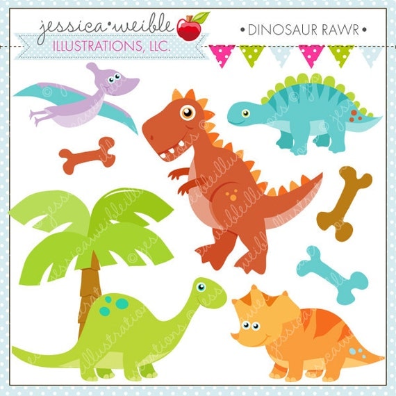 Dinosaur Rawr Cute Digital Clipart for Commercial or Personal Use, Dinosaur Clipart, Dinosaur Graphics Il_570xn