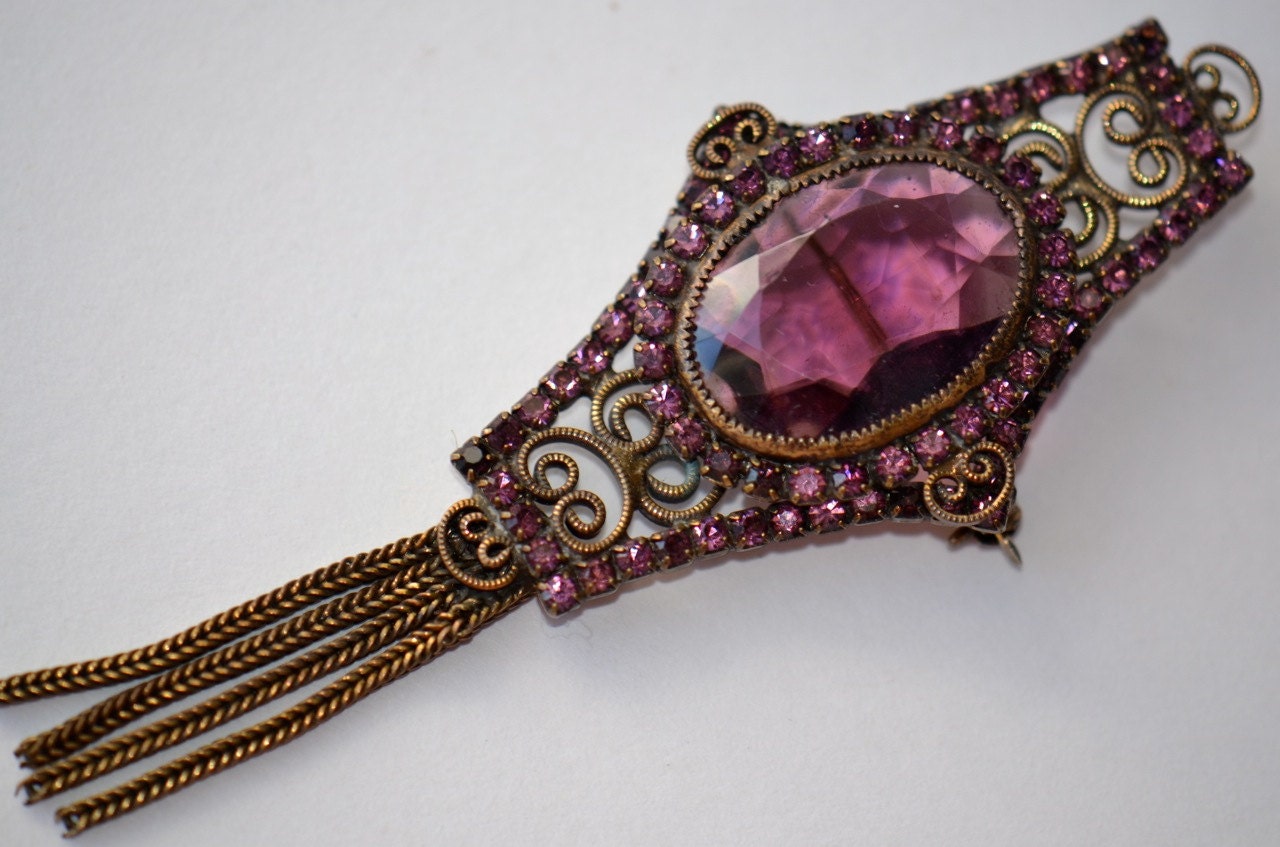 Antique Victorian Brooch. Amethyst Purple