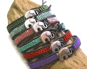 Elephant bracelets, PICK your COLORS, Leather wrap bracelets, Boho chic jewelry, friendship good luck stackable boho chic