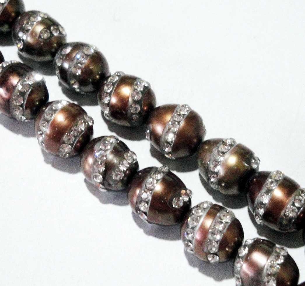 Freshwater Pearl Beads Brown Semi Round Embedded by BijiBijoux