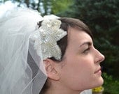 Bridal Headpiece Beaded with Iridescent Crystals and Sequins Handmade by Jill's Boutique