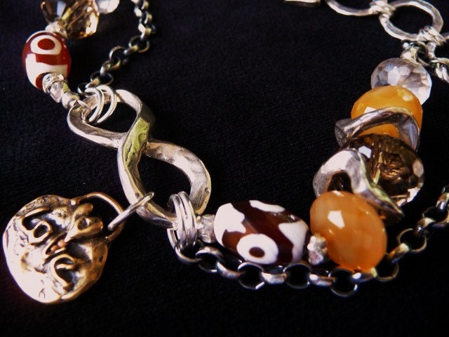 OOAK crafted charm bracelet SUNSHINE and SILVER