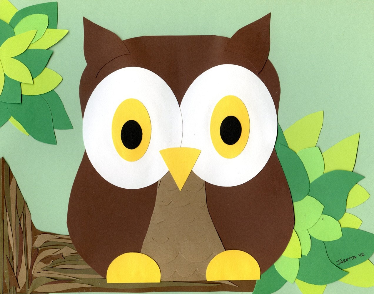 Original Paper Art Collage - Owl in Tree Il_170x135