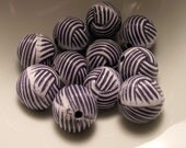 11 Vintage Plastic Blue and White Stripped Beads DESTASH