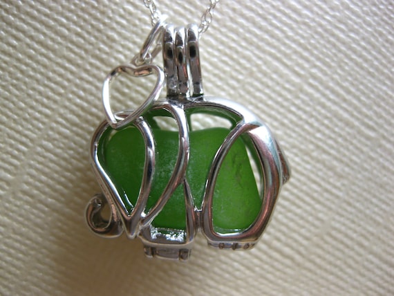 I love Lime Green Elephants Seaglass locket