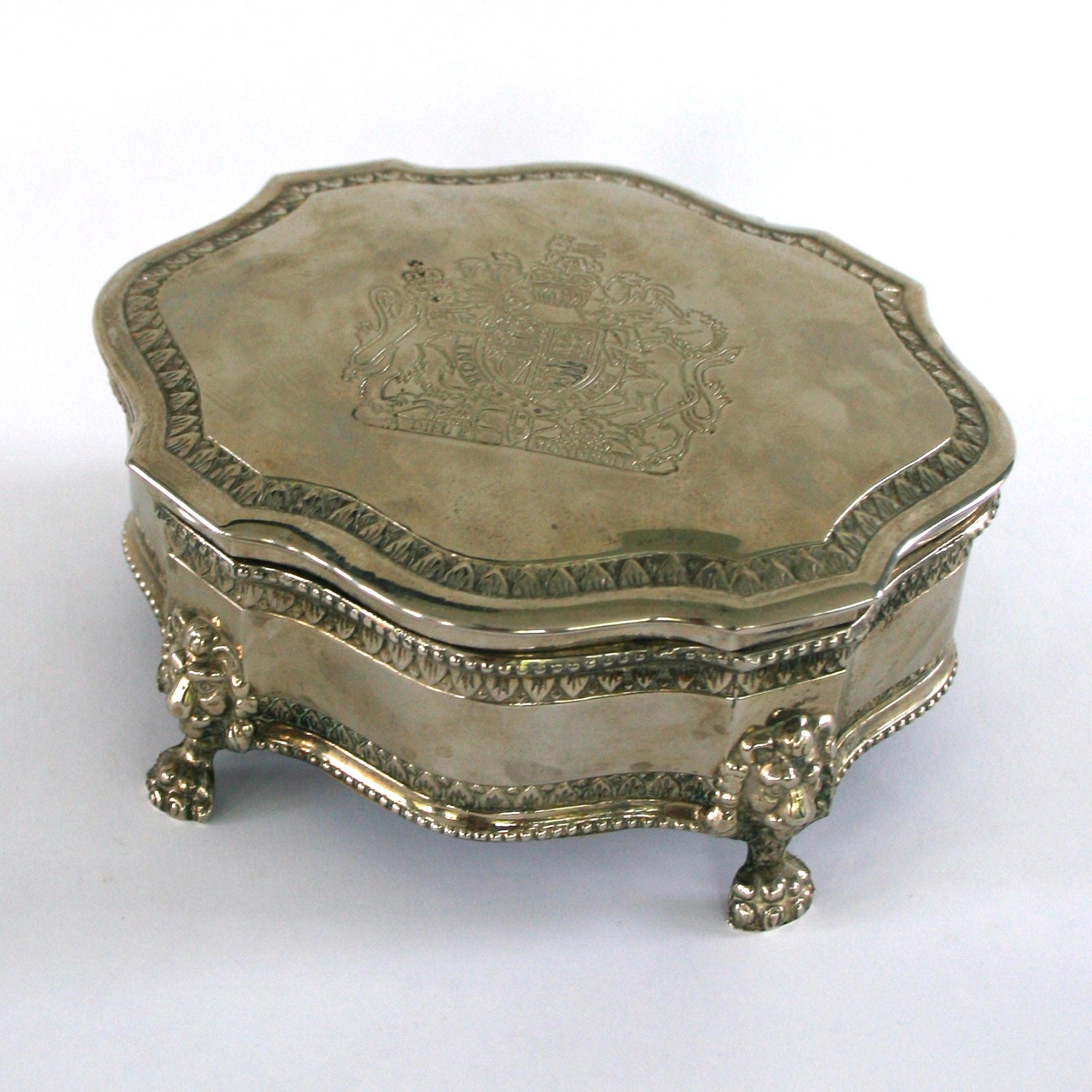 Jewelry Box. Silver Plated. Lidded. Patina. Bookshelf or Vanity Display. Secret Hiding Place. Curationnation. Rhapsody Attic on Etsy.