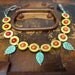 reserved Western BOHEMIAN choker mother of pearl necklace red turquoise Gypsy Hippie Cowgirl colorful Leaf necklace