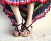 CHA-CHA Vtg Leather Sandals Cork Platform Shoes by Rampage In Black with Silver Hardware Size 7- 7.5