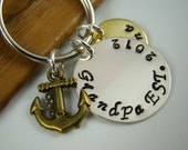 Grandpa Gift Key Ring, Grandfather Gift, For Him, Sterling Silver, Gold, Anchor