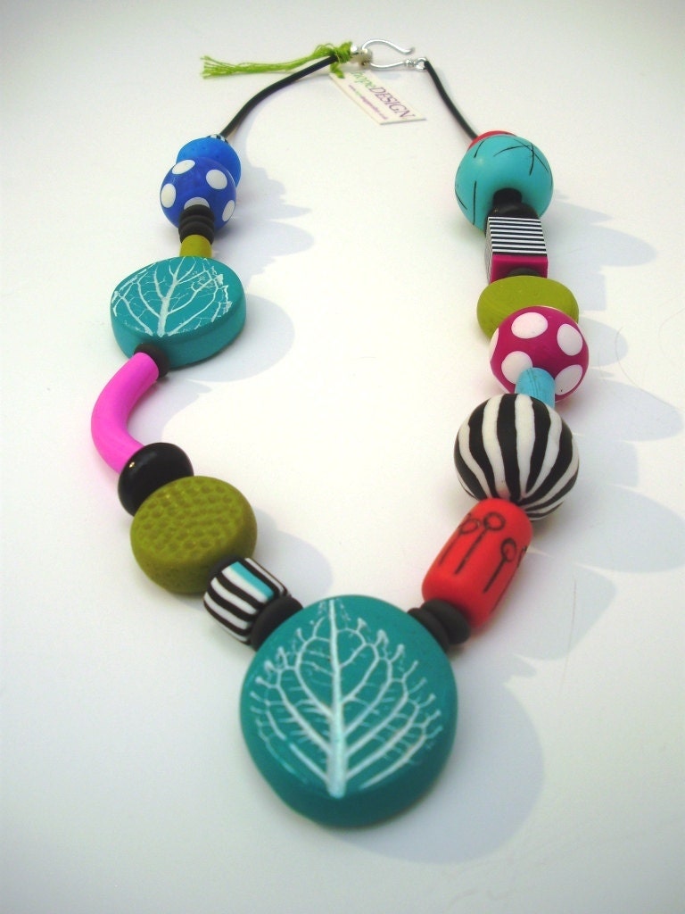 Summer Around the Neck Polymer Clay Necklace Colourful and Original Unique Present for 85 USD