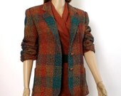 1970s Jacket Blazer / Late 70s PLAID Wool Jacket / Liz Claiborne / Medium