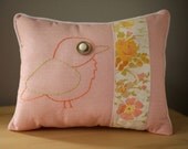 Nursery Bird pillow in soft pink
