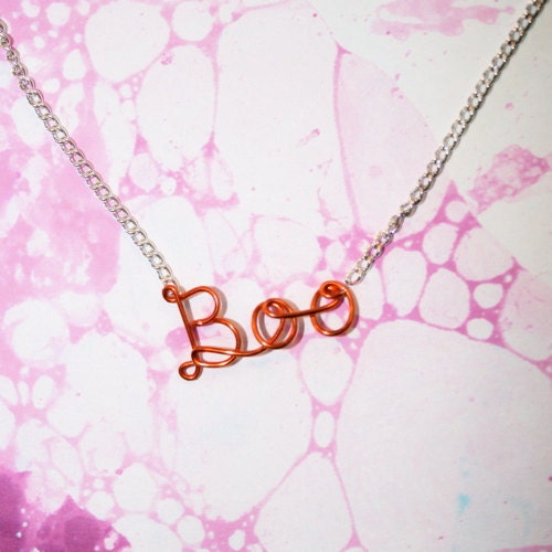 Boo Necklace - Pumpkin Orange Halloween Ghost Jewelry