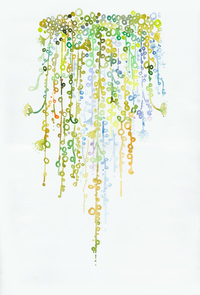 Watercolor painting, cactus illustration, string of pearls titled: Indian yellow and green