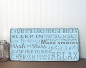 CUSTOM Lake House Rules Horizontal Vintage Style Typography Sign  Personalize with your Name