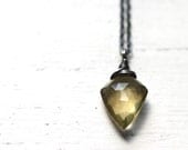 Arrow - Olive Quartz Oxidized Sterling Silver Necklace - Rustic Beer Quartz Gemstone Wire Wrapped Pendulum Pendant