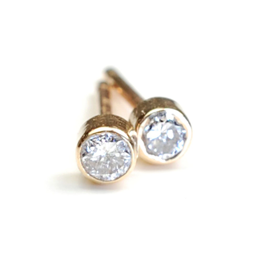 Diamond and Gold Stud Earrings, Diamond Earrings, Diamond Stud Earrings, Minimal Style, .10 ct, Nixin