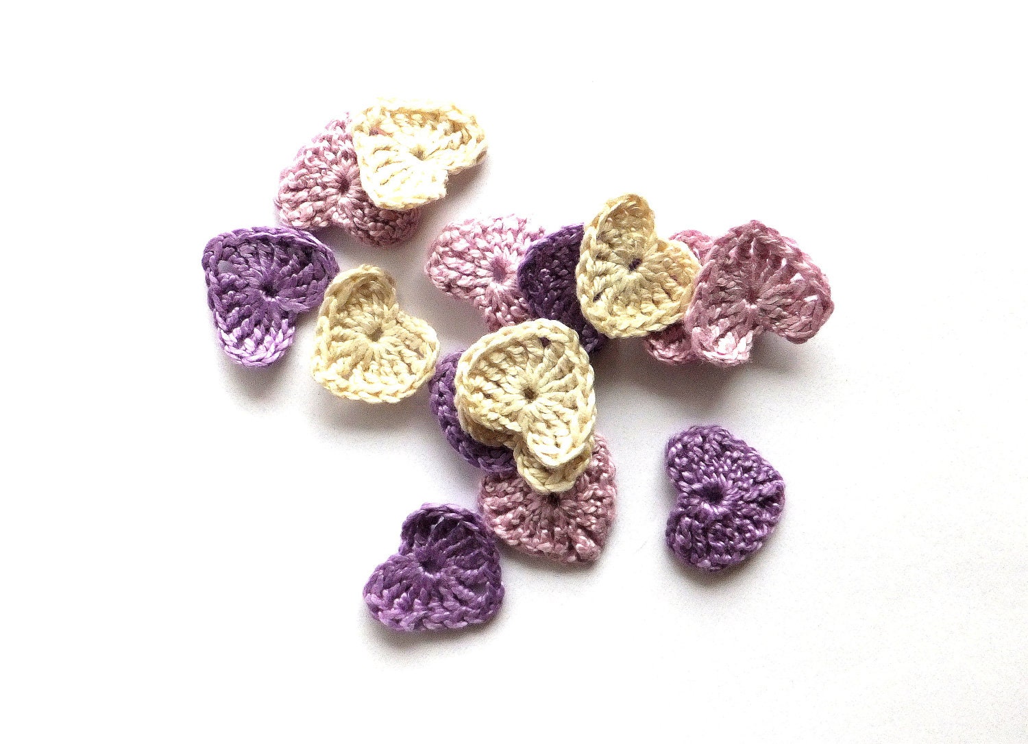 Crocheted hearts - small applique, embellishments, scrapbooking, lavender wedding decorations, favors /set of 15/ - eljuks