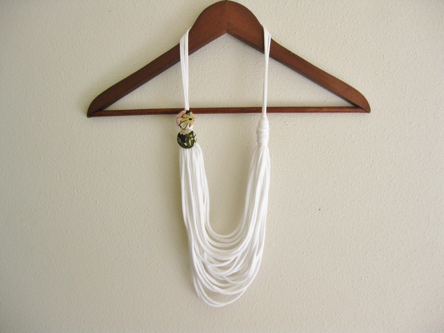 Cotton Necklace made from White Jersey T Shirt . Scarf Necklace . Indie Boho Chic . Handmade Vintage Inspired