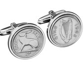 Ireland threepence Cufflinks-Genuine Coins- WB yeats the poet chose the design-Rare cufflinks
