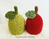 Twin Set Apple Baby Hat in Red and Green, Beautiful Photography Prop, Also Sold Separately