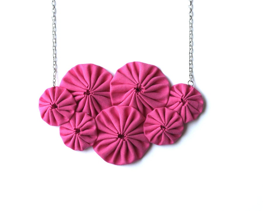 Neon pink bib fabric  yoyo necklace