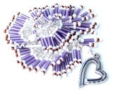 my patterned heart. bracelet. wire wrapped bugle beads. seed beads. heart clasp. purple matte bugle beaded bracelet - UniqueNecks