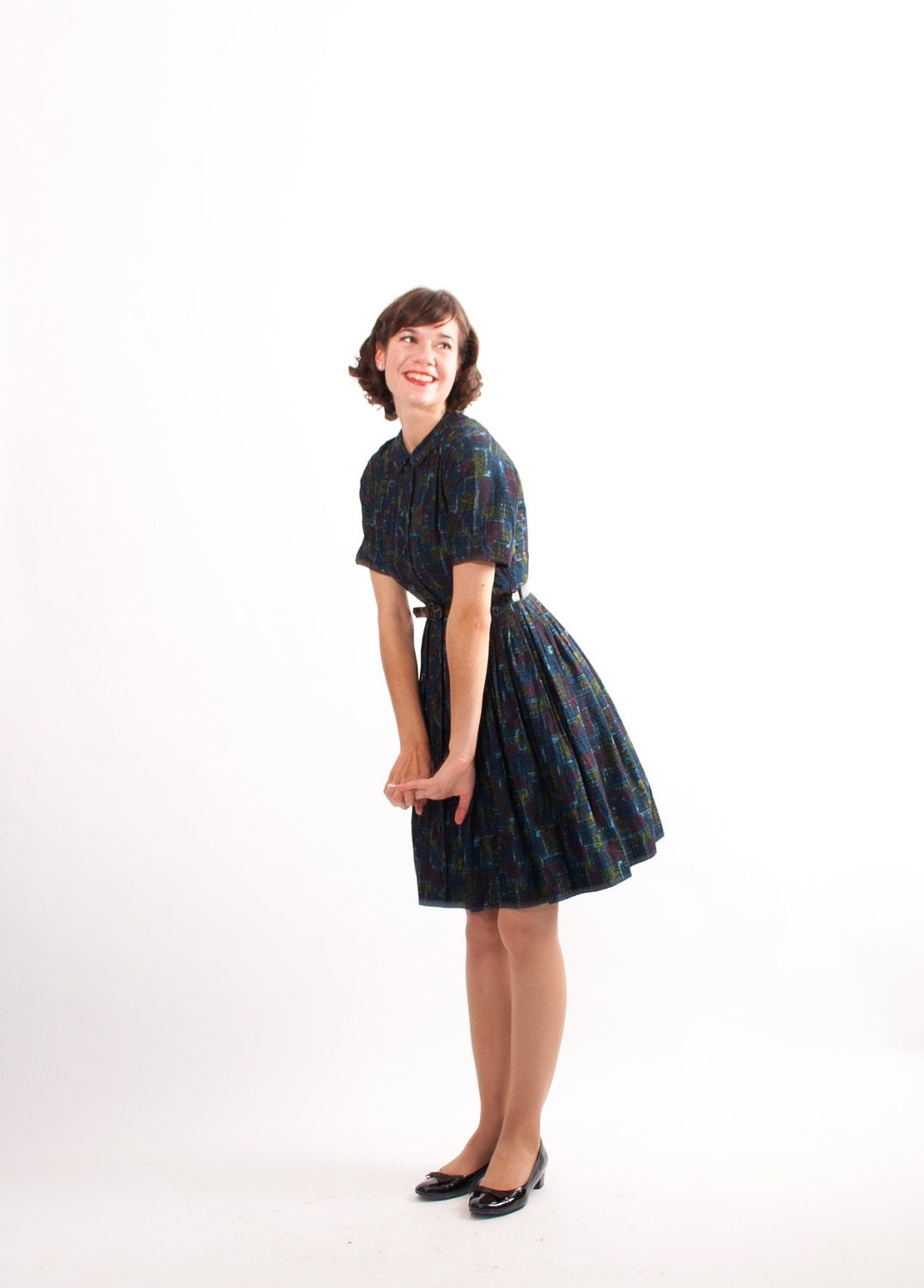 Vintage 1960s Dress - 60s Shirtwaist Dress - Indigo Tribal Print