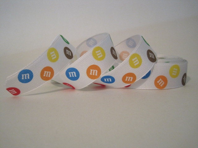 5 yards Candy M and Ms Grosgrain Ribbon 7/8"-1", M M Ribbon, Scrapbooking Ribbon, Hairbow