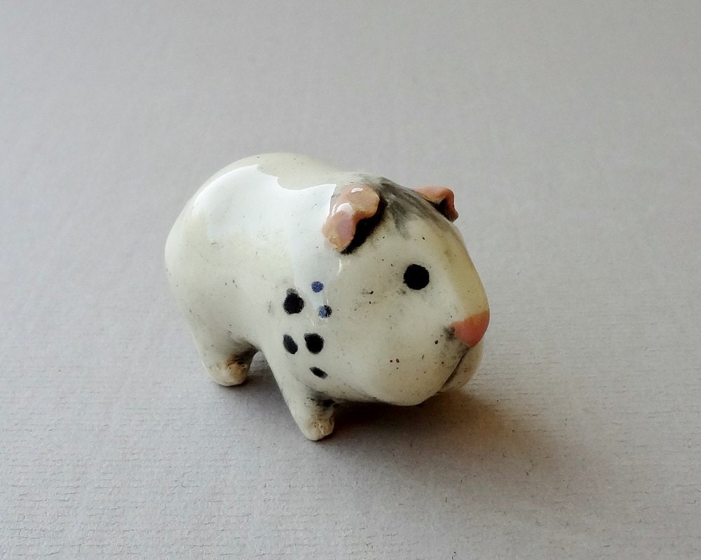 Black and White Guinea Pig  Cavy Handmade Miniature Figurine