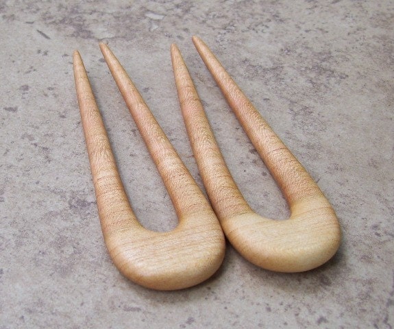 A Pair Of Cherry Wood Mini Hair Fork/ Hair Pin - Great Gift Item - 4 1/4"(10.8cm) - 151