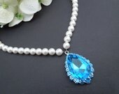 Pearl Necklace,Bridal Wedding Necklace,Something Blue Necklace,Ivory or White Pearls,Statement Bridal Necklace,Pearl Bridal Necklace, HANNAH