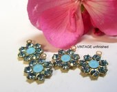 Pair of Swarovski Sapphire Blue Flower Drops - One Loop- Brass Settings