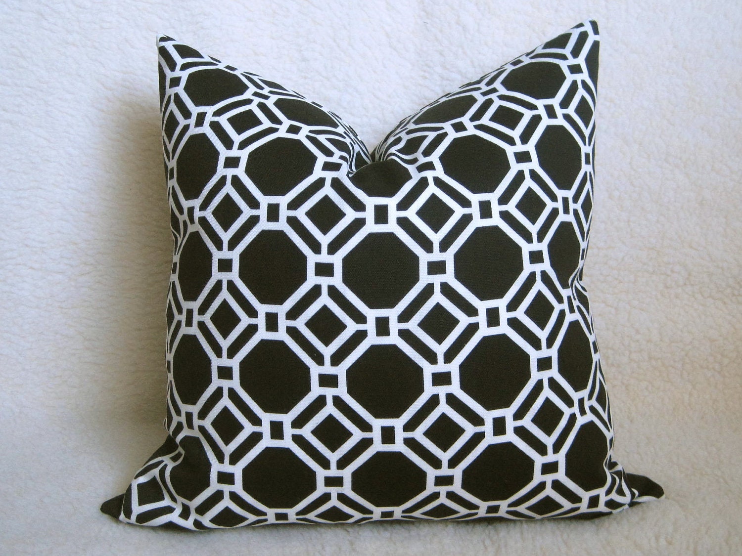 SALE - Octagon Indoor Outdoor Decorative Pillow - 18 inch - Black - White - BOTH SIDES - Modern Pillow - Geometric Pillow - Outdoor Pillow