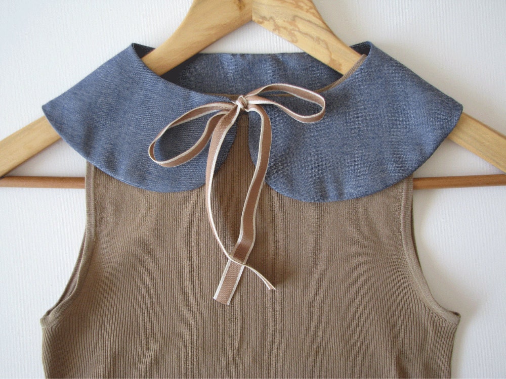 Back to school Butterfly detachable - Peter Pan collar cotton blue and brown