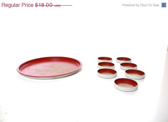 ON SALE vintage red ramekin serving tray