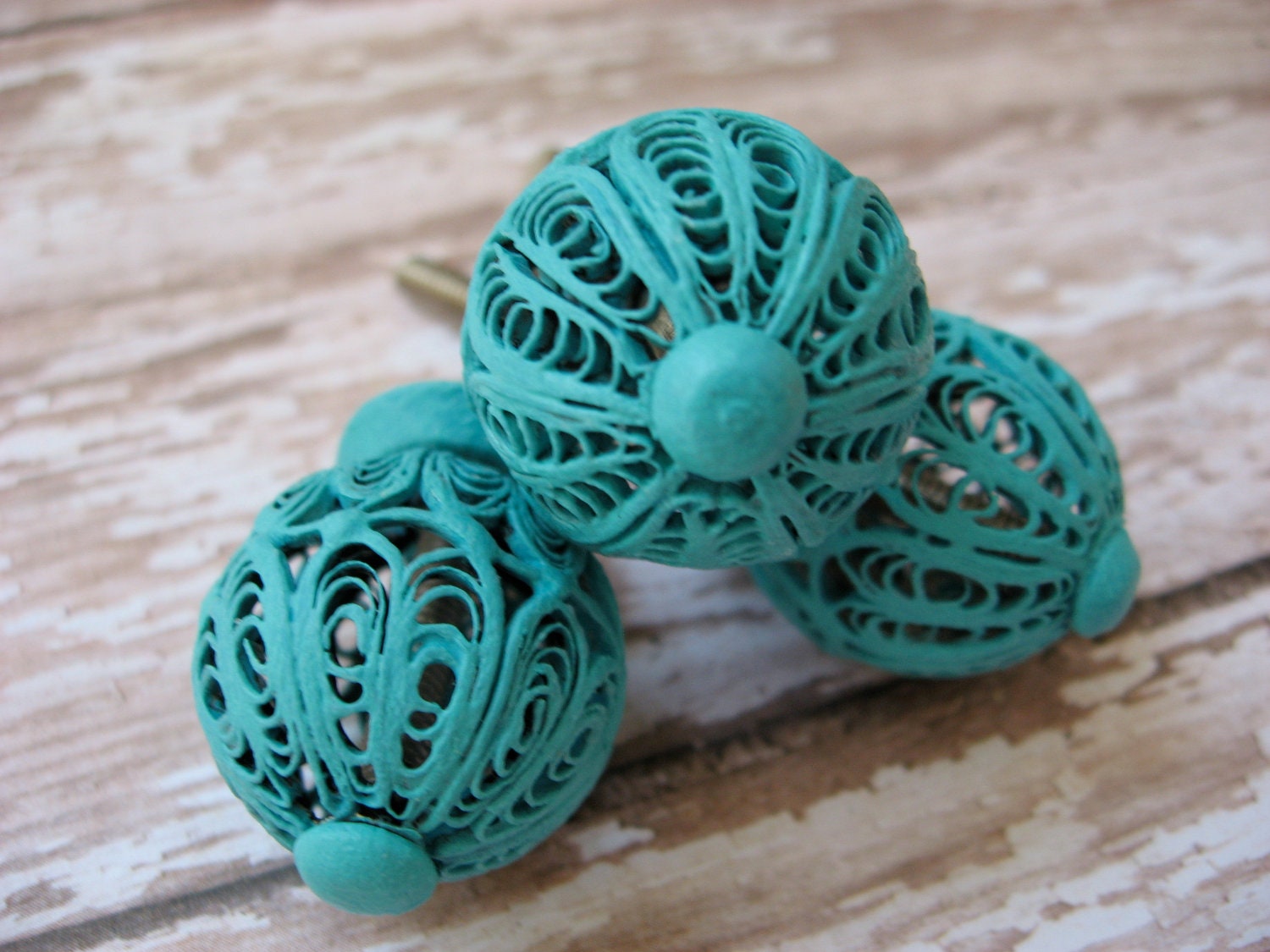 RESERVED Set of 6 Aqua or Custom Choice of Finish Wire Knobs or Pulls Industrial Cottage Chic for Drawers Cabinets Armoire Rustic Chic