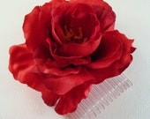 Realistic Red Rose Hair Comb / Bridal red flower / red hair flower / wedding silk flower