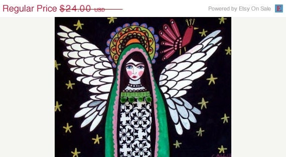 SALE ENDING - 11x14 PRINT - Virgin Of Guadalupe Angel Mexican Folk Art poster