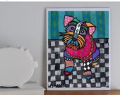 SALE ENDING - pop art dog - Schnauzer Art White Black Dog Print Poster Painting - Wedding Gifts