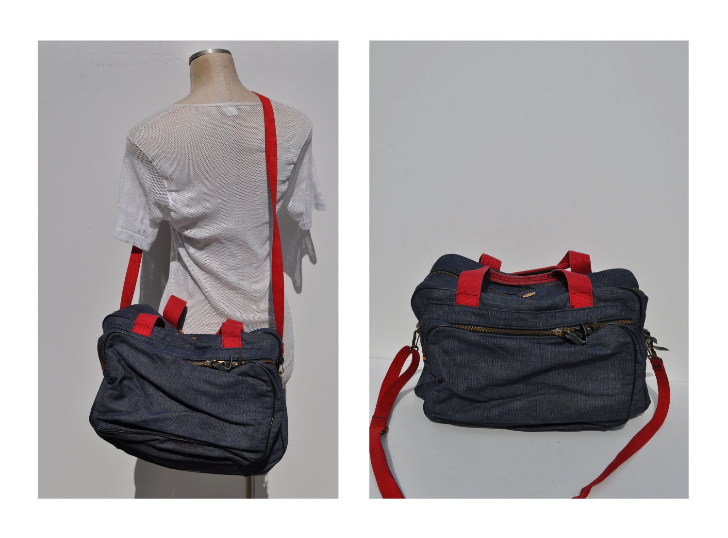 vintage carry on bag weekender DENIM jean duffle bag duffel BOYT