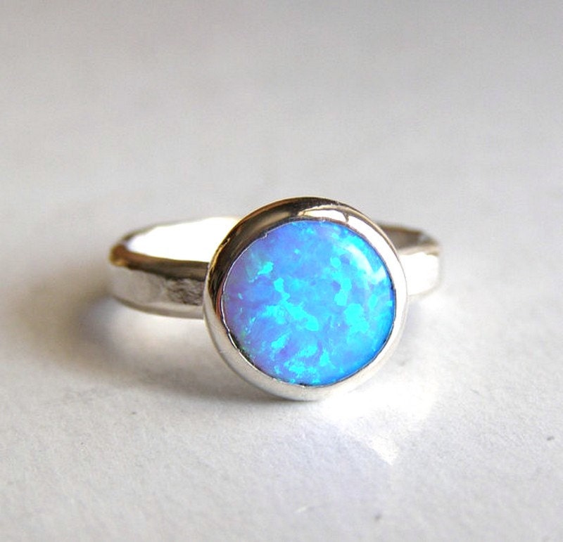 Blue Opal ring Fine Silver ring . Stacking ring,Gemstone -Trending Made to order
