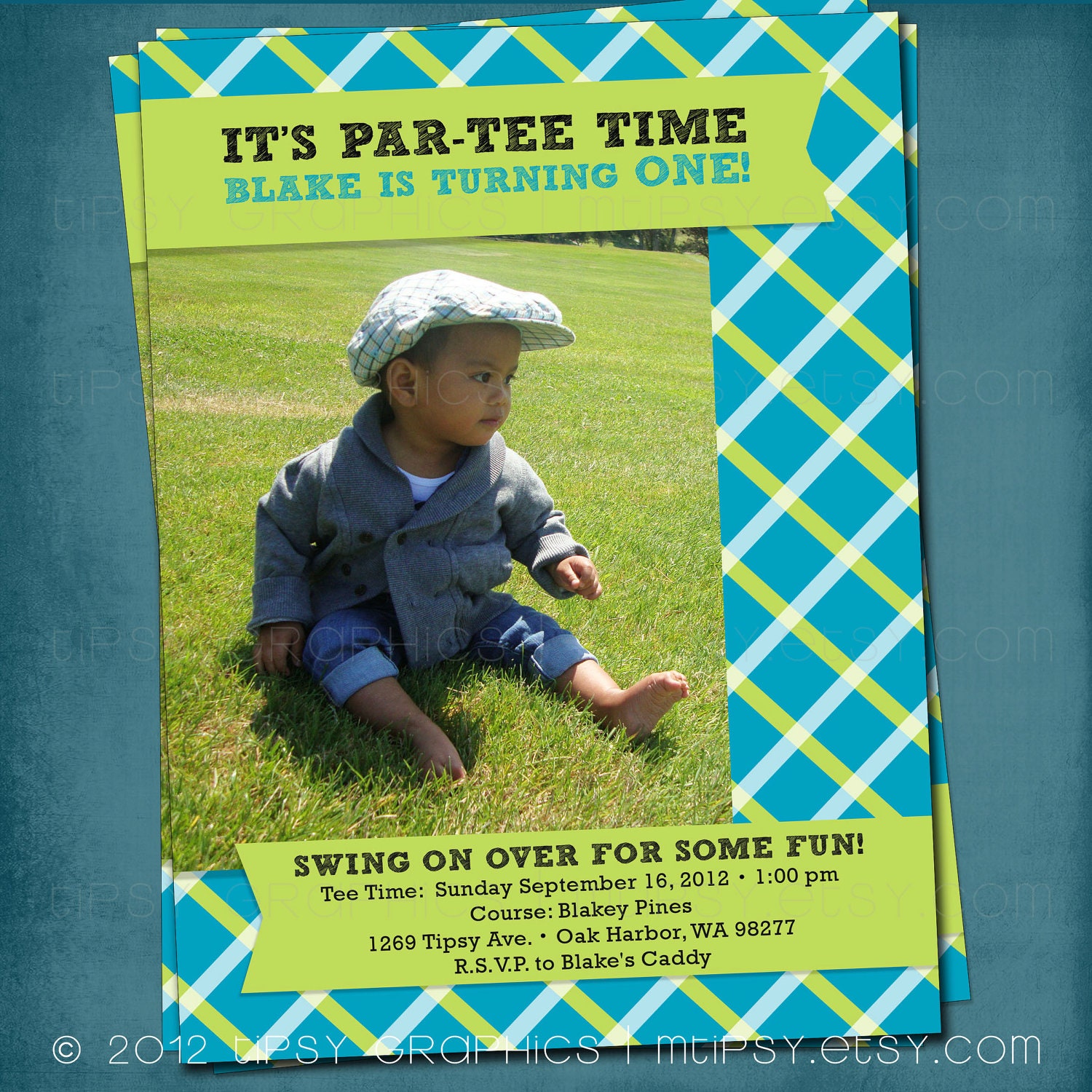 Let's Par-tee. Preppy Golf Birthday Party Invite or Announcement by Tipsy Graphics. Any colors and text Il_570xn